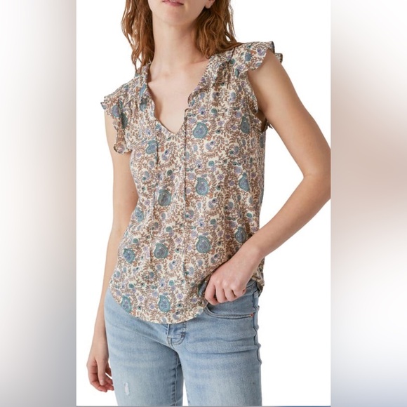 Lucky Brand Tops - Lucky Brand Floral Ruffle Cap Sleeve Blouse – Size M